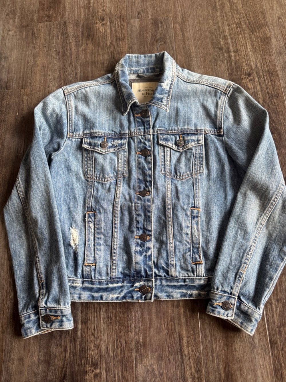 Abercrombie & Fitch Light Blue Distressed Denim Jacket